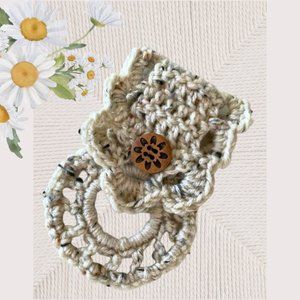 Crochet Kitchen Towel Holder, Towel Hanger, Natural with Brown Button